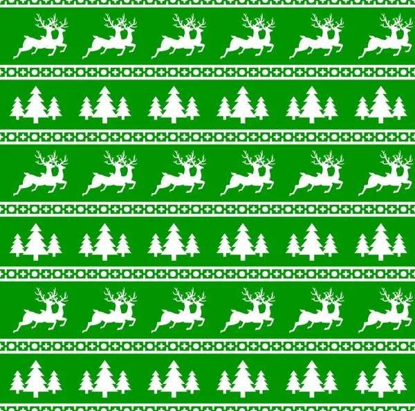 Ren geyiği ve Ladin ile Noel Dikişsiz desen vektör Illustration. Kırmızı arka plan. Ambalaj kağıt, paketler, vb. bir kazak tasarımında kullanılabilir.
