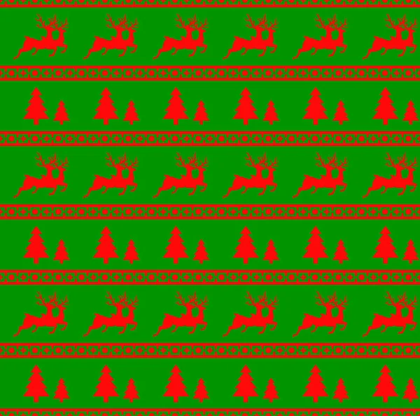 Ren geyiği ve Ladin ile Noel Dikişsiz desen vektör Illustration. Kırmızı arka plan. Ambalaj kağıt, paketler, vb. bir kazak tasarımında kullanılabilir.