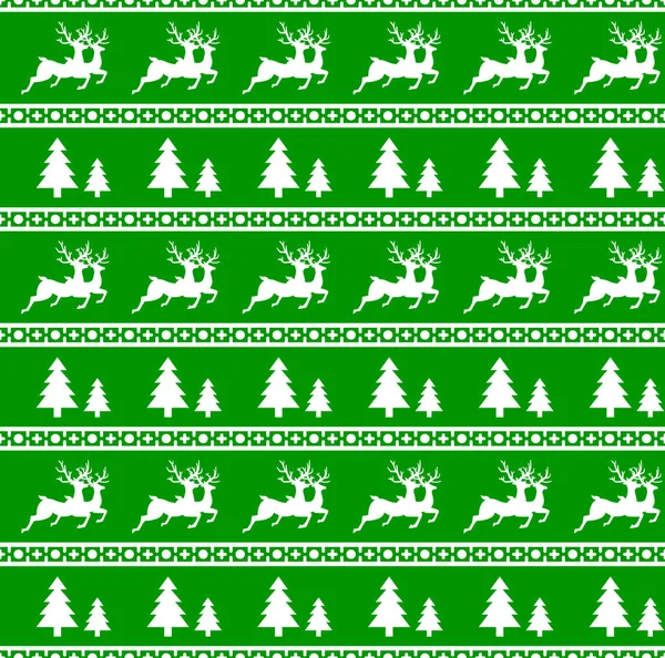 クリスマス トナカイとトウヒのシームレス パターンのベクトル イラスト。背景が赤です。セーター、包装紙、パッケージ等のデザインに使用することができます。. — ストックベクタ