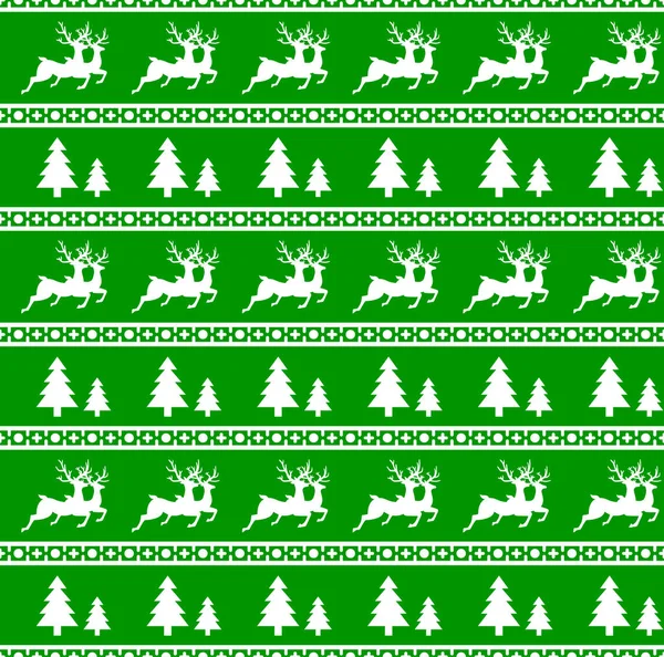 Ren geyiği ve Ladin ile Noel Dikişsiz desen vektör Illustration. Kırmızı arka plan. Ambalaj kağıt, paketler, vb. bir kazak tasarımında kullanılabilir.