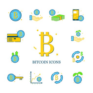 Bitcoin vektör simge kümesi.