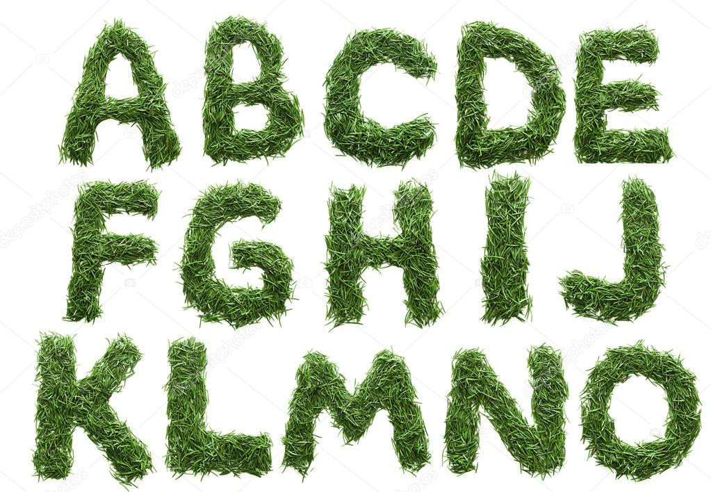alphabet made of green grass isolated
