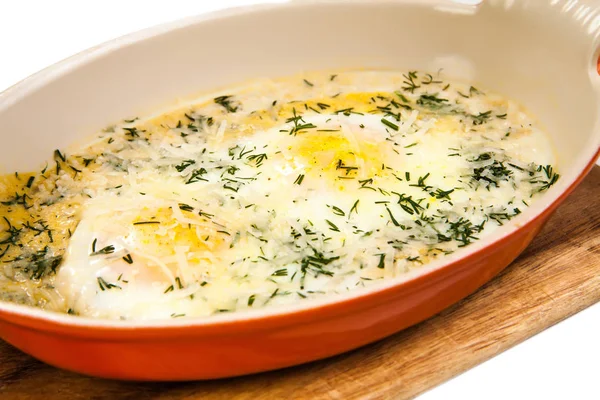 Omelette Baked Scrambled Eggs Oven Sprinkled Herbs Shabby Cheese Delicious — Stock Photo, Image