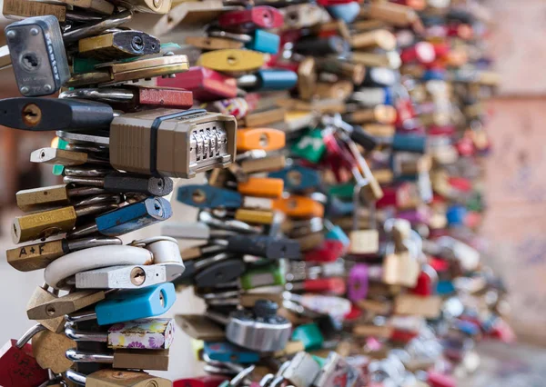 Love locks on a railing — Stock Photo, Image