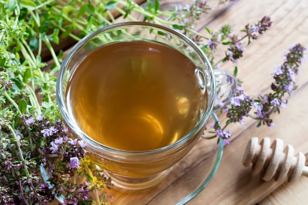 Egy csésze tea. kakukkfű (thymus serpyllum) kúszó. — Stock Fotó