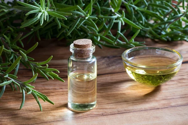 Biberiye esansiyel yağı taze biberiye dallar ile bir şişe