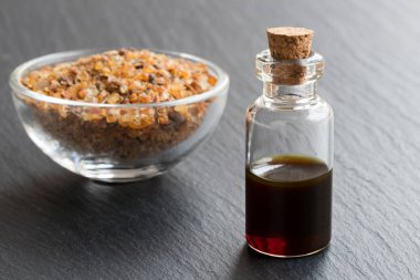 Mür önemli petrol koyu bir backg tarihinde mür reçine ile bir şişe