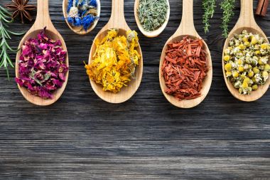 Otlar üzerinde kopya alanı, üstten görünüm ahşap bir zemin üzerine kaşık