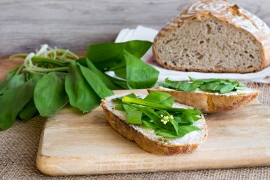 Hamur mayası ekmek tereyağı ve yabani sarımsak ile