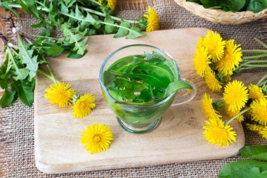 Taze üzerinden dandelion çay yaprakları
