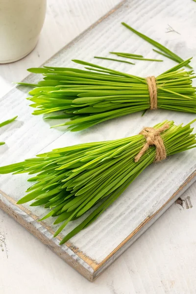 Beyaz arka planda taze arpa otları