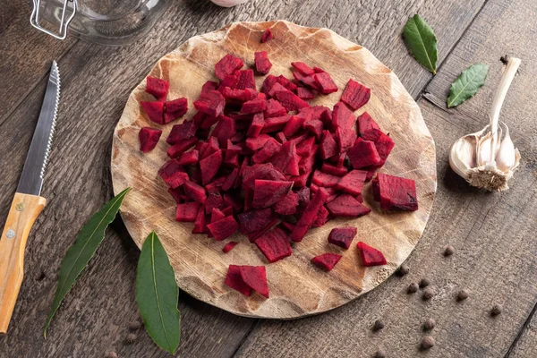 Sliced Red Beets Spices Ingredients Prepare Fermented Kvass — Stock Photo, Image