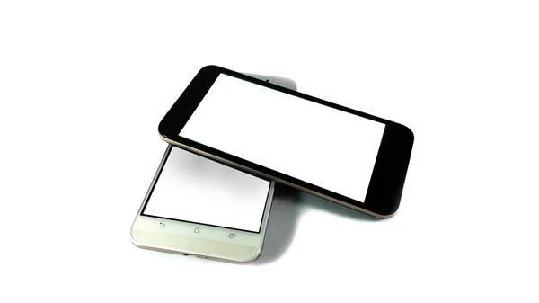 Ręka trzymać biały nowoczesny inteligentny telefon — Zdjęcie stockowe
