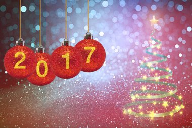 Mutlu yeni yıl 2017 yeşil bokeh arka plan üzerinde. 