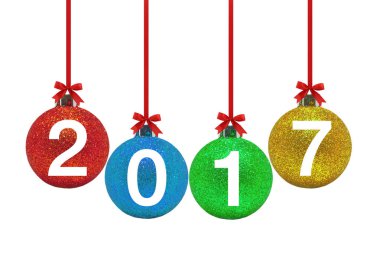 Mutlu yeni yıl 2017 yeşil bokeh arka plan üzerinde. 