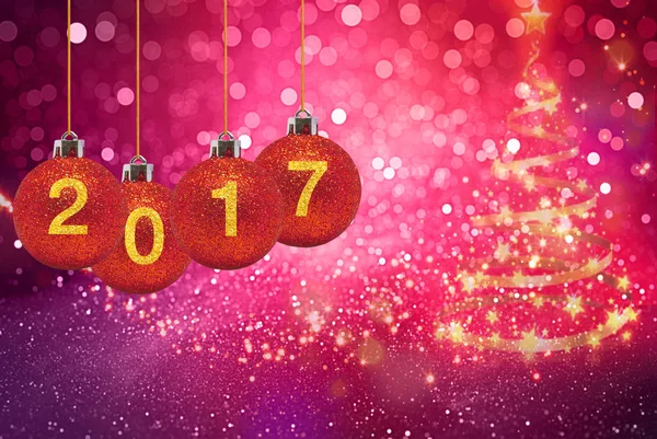 Frohes neues Jahr 2017 auf grünem Bokeh-Hintergrund. — Stockfoto