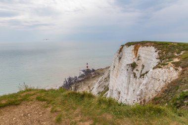 Beachy Head uçurumdan aşağı zaman gelgit dışarı deniz feneri.