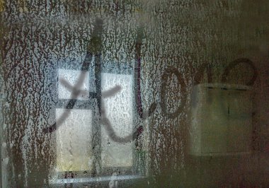 Yanlız kelime, duşun buharlı perdesinde yazılıydı. Banyo ayarında bir pencereye bakıyordu..