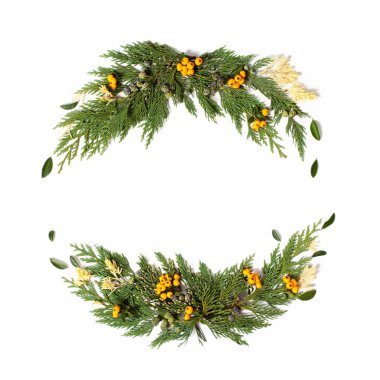 Noel kavramı - çerçeve çelenk evergreen Cupressus ile 