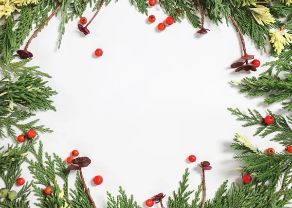 Noel kartı izole için herdem yeşil çam ağacı süsle