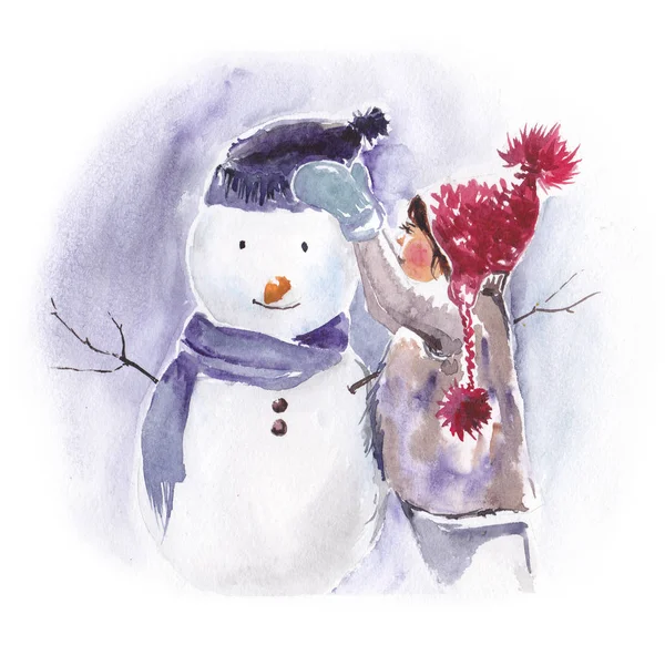 Девушка делает снеговика . — стоковое фото