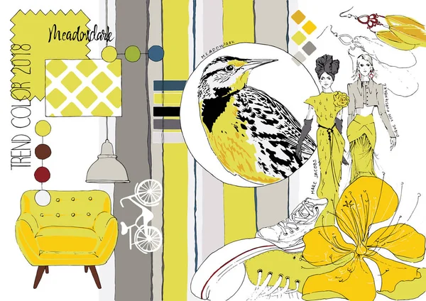 Color Moda Meadowlark Bosquejo Dibujado — Archivo Imágenes Vectoriales