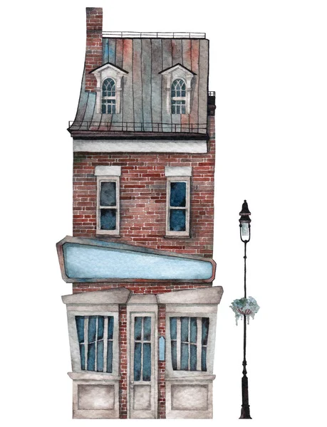 Town House Shop Ground Floor Watercolor — Stock Photo, Image