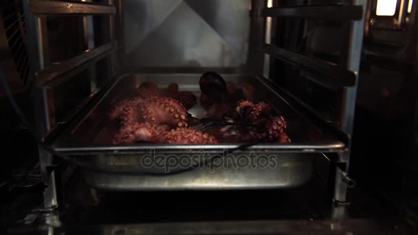 A tasty octopus getting cooked in the owen, 4K — Stock Video