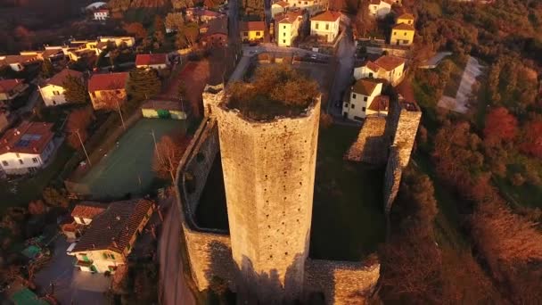 Tiro aéreo, uma torre antiga abandonada na Toscana, Itália, 4K — Vídeo de Stock