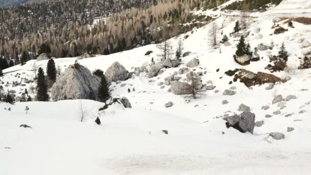 Vídeo de las montañas nevadas de los Alpes en el Tirol del Sur en invierno, Italia, 4k — Vídeo de stock