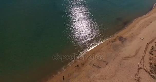 Снимок с воздуха, красивый пустой пляж на острове Эльба с его великолепным морем в Тоскане, Италия, 4K — стоковое видео