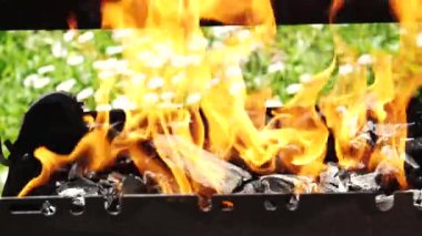 Yaz Barbekü, ağır çekim Hd için hazırlanıyor ızgara yanan kömür