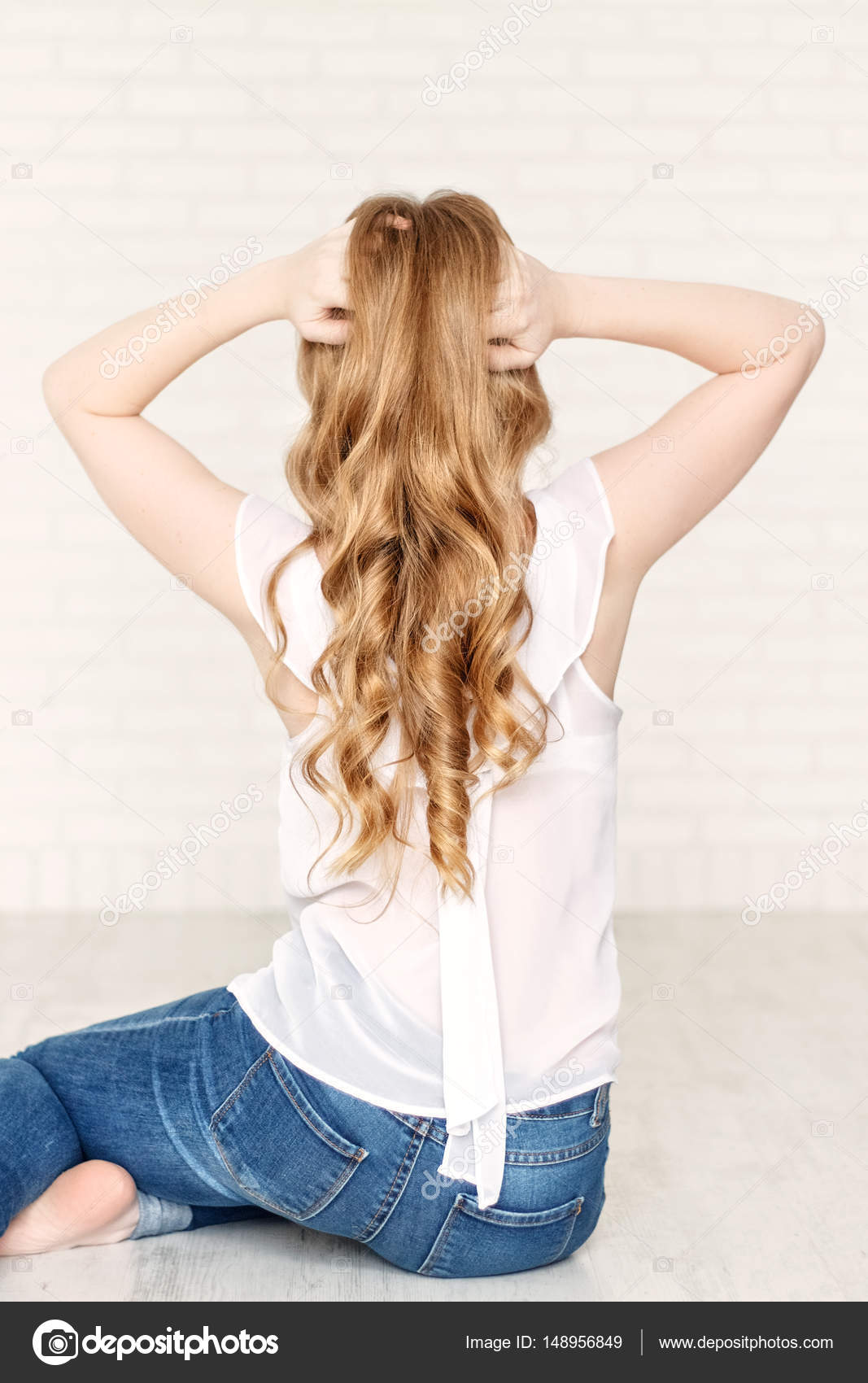 Beautiful Long Wavy Hair Back View Stock Photo C Kazalina