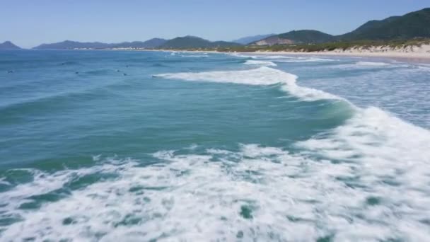 背景にあるハーシリオ ルス橋 ブラジルのサンタカタリナ州フロリアノポリスの日没時の自転車道 — ストック動画