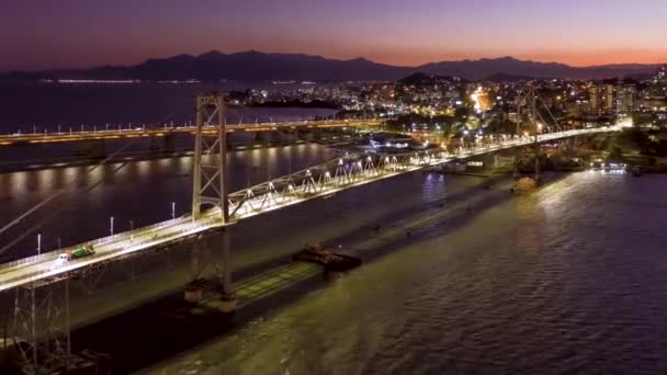 Pista Ciclabile Tramonto Con Ponte Herascar Luz Sullo Sfondo Florianopolis — Video Stock