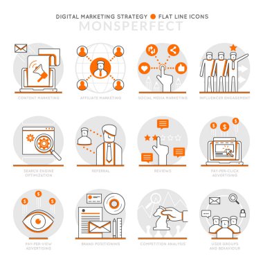 Infographics simgeler öğeleri dijital pazarlama stratejisi hakkında