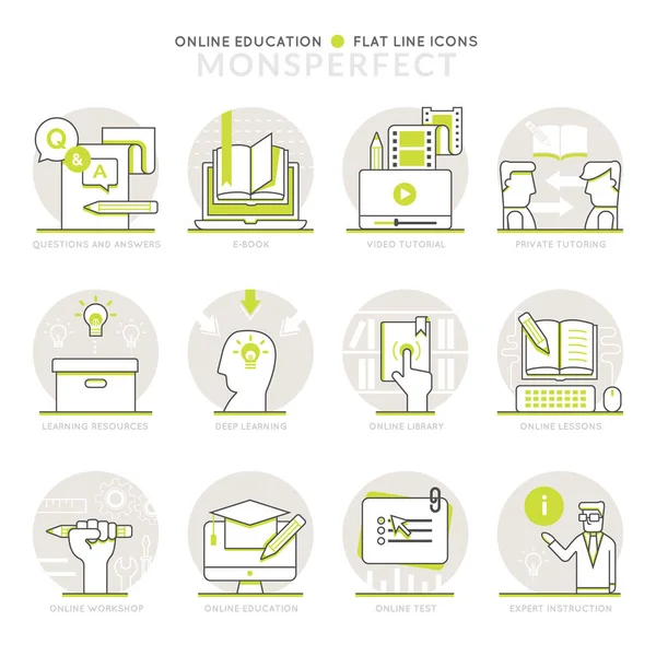 Infografías Iconos Elementos sobre Educación en Línea — Vector de stock