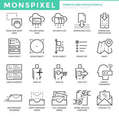 Düz ince çizgi Web geliştirme için Web sitesi ve mobil uygulama UI Icons set