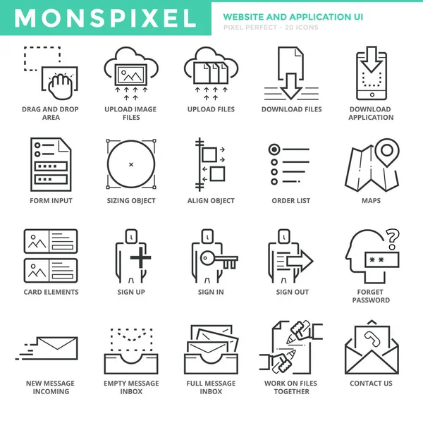 Flat thin line Icons set of Website and Mobile Application UI for Web Development — Stock Vector