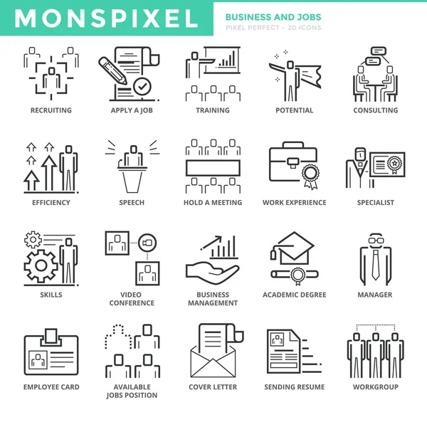 Conjunto de iconos de línea delgada plana de Negocios y Empleo — Archivo Imágenes Vectoriales