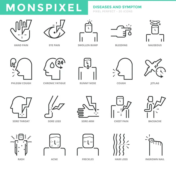 Hastalık ve semptom düz ince çizgi Icons set