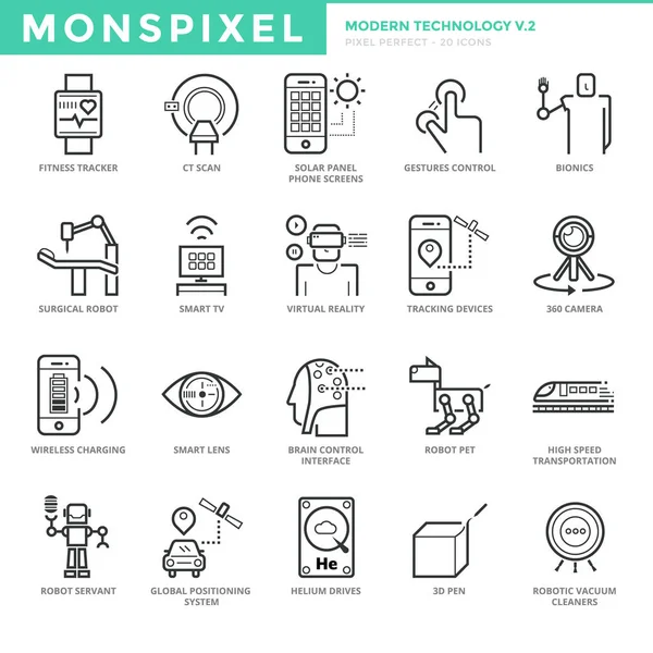 Conjunto de iconos de línea delgada plana de tecnología moderna — Archivo Imágenes Vectoriales