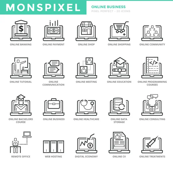 Плоскі тонку лінію набір іконок бізнесу в Інтернеті — стоковий вектор