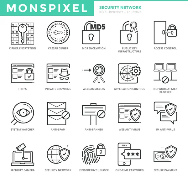 Düz ince çizgi Icons set güvenlik ağının