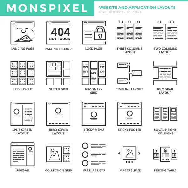 Flat Icons Set von Website und Anwendungslayout für die Webentwicklung — Stockvektor