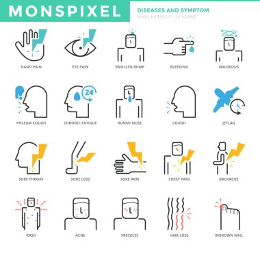 Flat thin line Icons set of Diseases and Symptom clipart