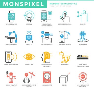 Düz ince çizgi, Modern teknolojinin Icons set
