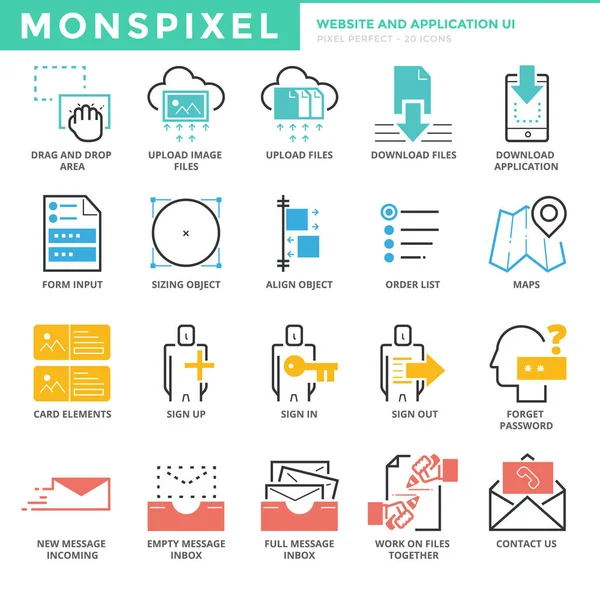 Плоскі тонку лінію набір іконок з веб-сайту і мобільних додатків призначеного для користувача інтерфейсу для веб-розробки — стоковий вектор