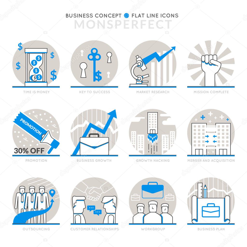 Infographic Icons Elements about Business Concept. Flat Thin Line Icons Set Pictogram for Website and Mobile Application Graphics.