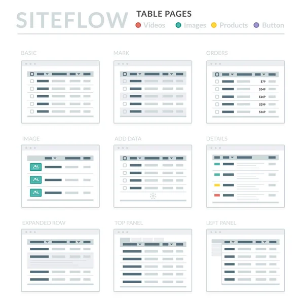 Weboldal drótváz elrendezések Ui készletek Oldaltérkép és az Ux-tervezés — Stock Vector